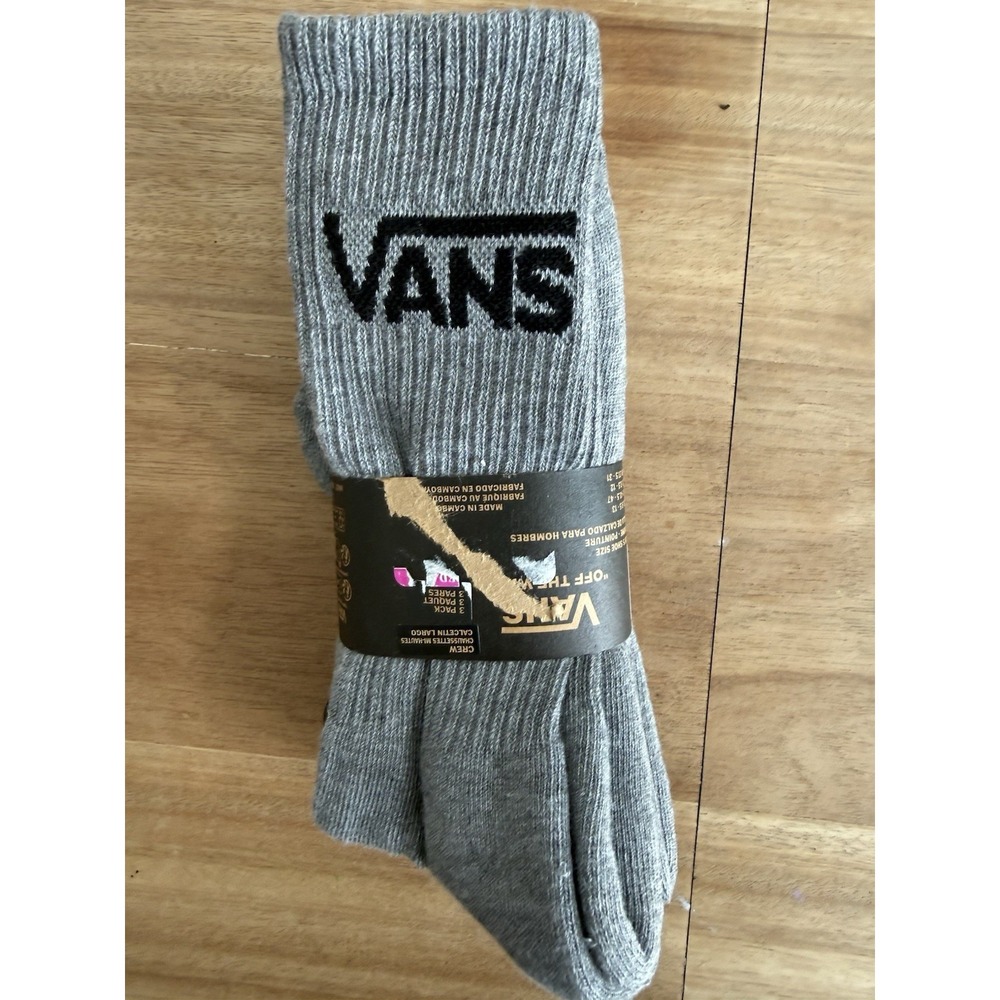 Vans Crew Socks Gray 3 Pair Pack Men's 9.5-13 Women's 11-13 New